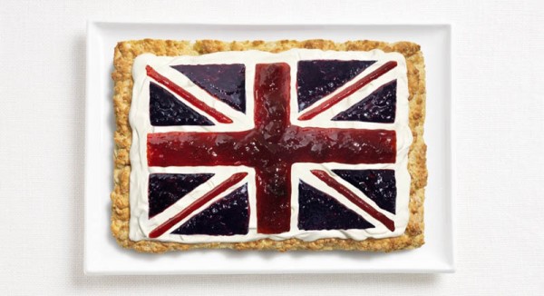 United Kingdom’s flag made from scone, cream and jams.